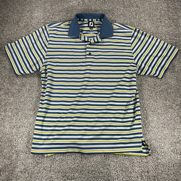 FootJoy Other - FootJoy Mens ProDry Striped Golf Polo Shirt Navy Blue Grey Yellow Medium